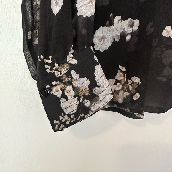 Vince Tossed Floral Shirred Sheer Silk Blouse - Picture 5 of 6
